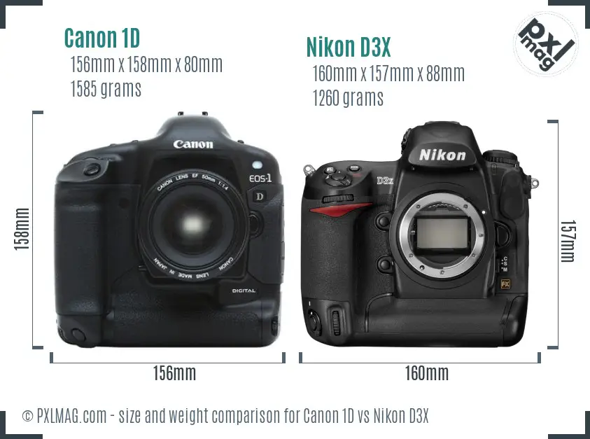 Canon 1D vs Nikon D3X size comparison