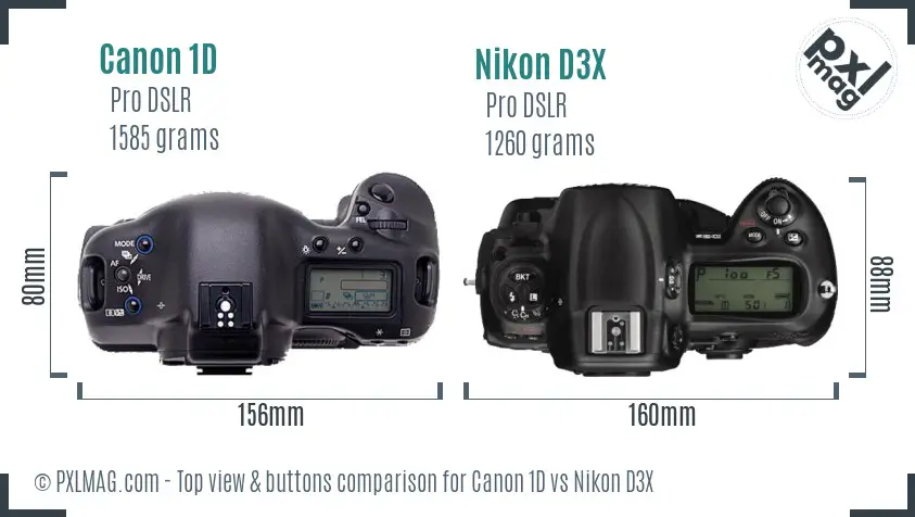 Canon 1D vs Nikon D3X top view buttons comparison