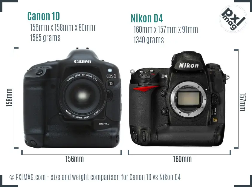 Canon 1D vs Nikon D4 size comparison