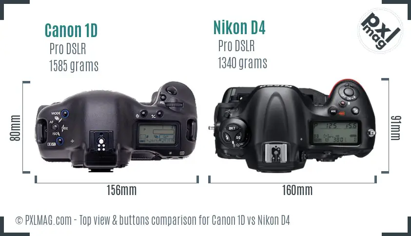 Canon 1D vs Nikon D4 top view buttons comparison