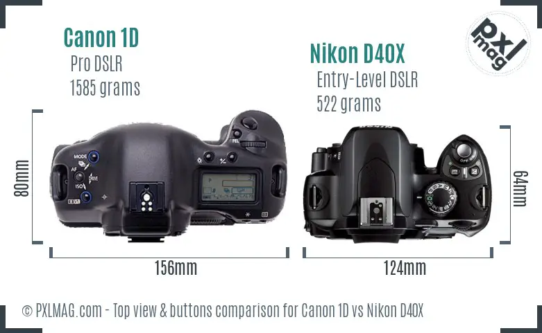 Canon 1D vs Nikon D40X top view buttons comparison