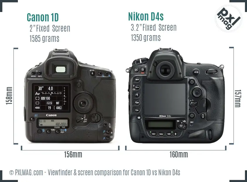 Canon 1D vs Nikon D4s Screen and Viewfinder comparison
