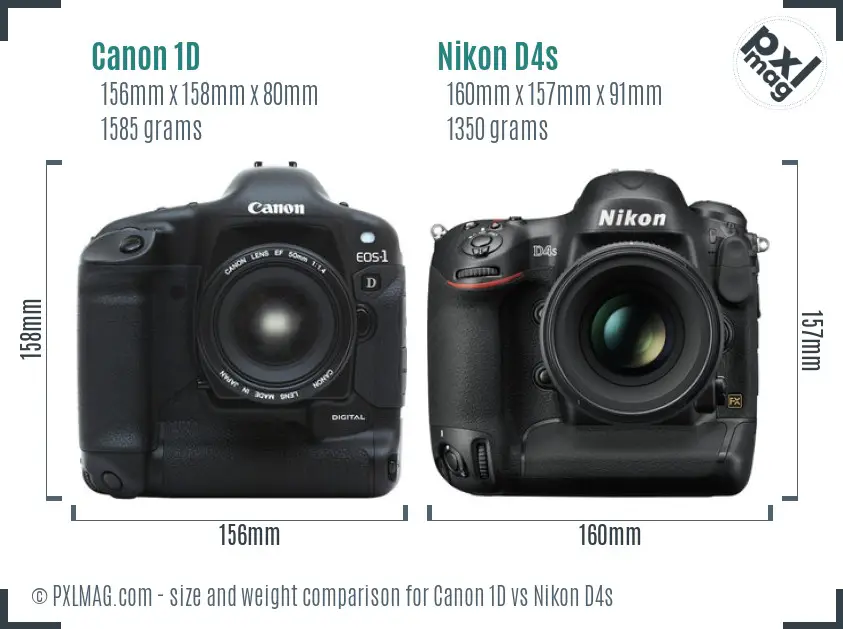Canon 1D vs Nikon D4s size comparison
