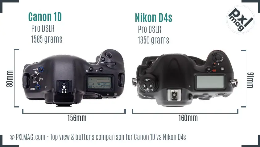 Canon 1D vs Nikon D4s top view buttons comparison