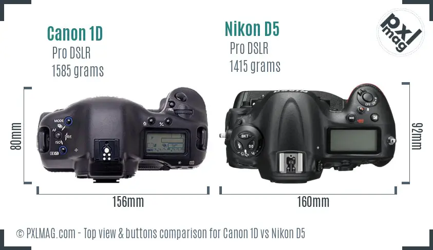 Canon 1D vs Nikon D5 top view buttons comparison