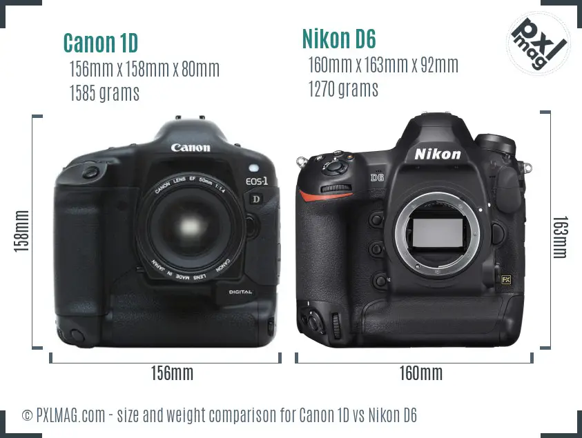 Canon 1D vs Nikon D6 size comparison