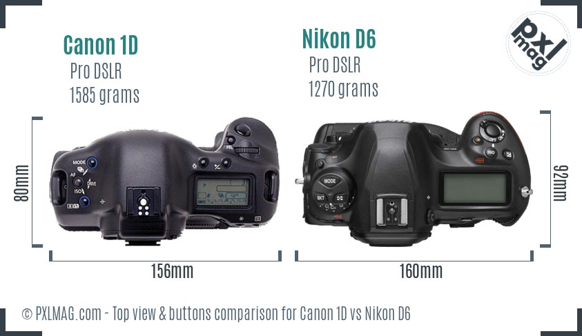 Canon 1D vs Nikon D6 top view buttons comparison
