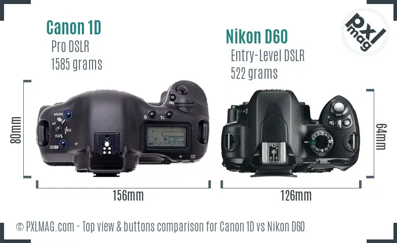 Canon 1D vs Nikon D60 top view buttons comparison