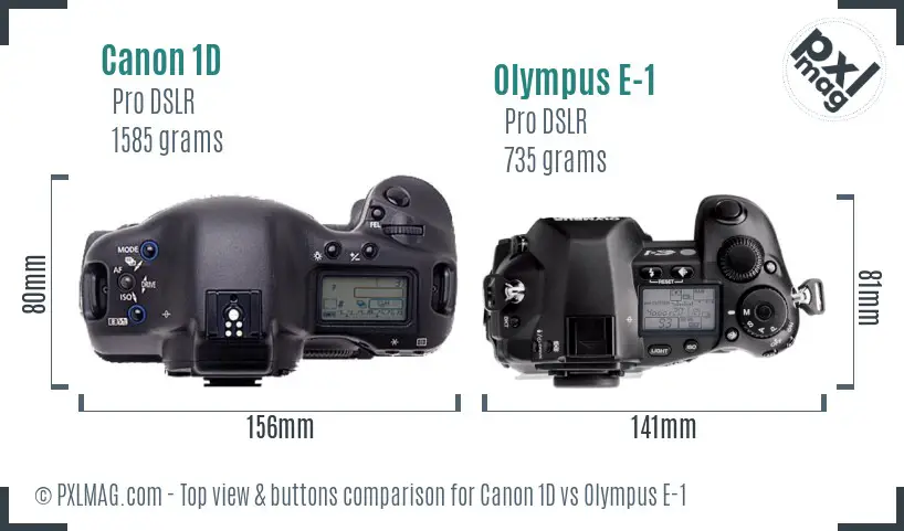 Canon 1D vs Olympus E-1 top view buttons comparison