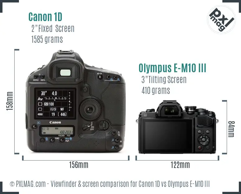Canon 1D vs Olympus E-M10 III Screen and Viewfinder comparison