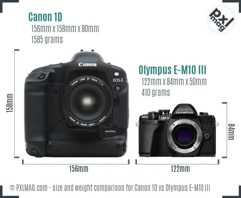 Canon 1D vs Olympus E-M10 III size comparison
