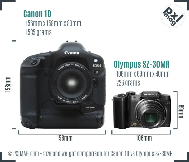 Canon 1D vs Olympus SZ-30MR size comparison