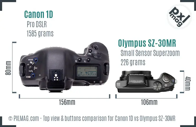 Canon 1D vs Olympus SZ-30MR top view buttons comparison
