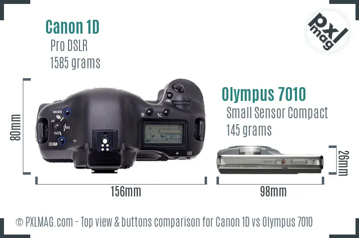 Canon 1D vs Olympus 7010 top view buttons comparison