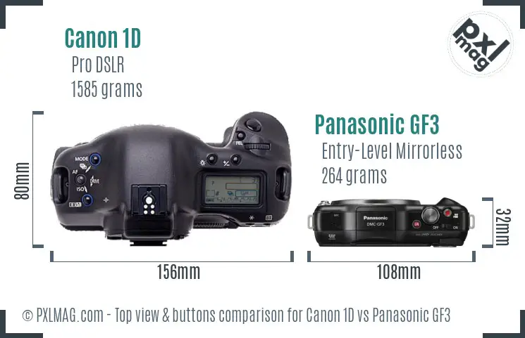 Canon 1D vs Panasonic GF3 top view buttons comparison