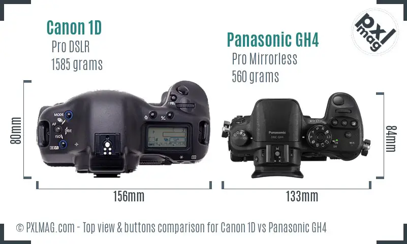 Canon 1D vs Panasonic GH4 top view buttons comparison