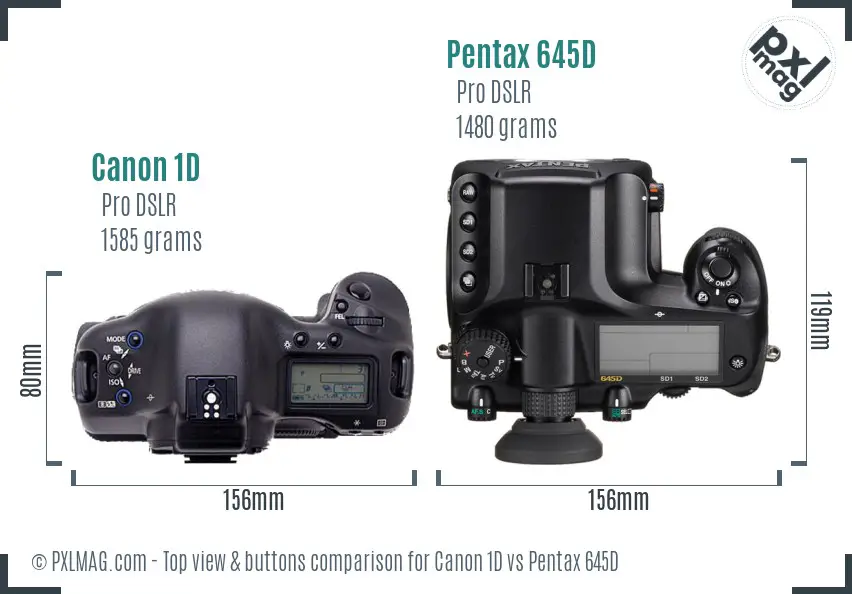 Canon 1D vs Pentax 645D top view buttons comparison