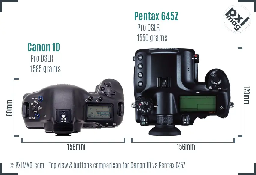 Canon 1D vs Pentax 645Z top view buttons comparison