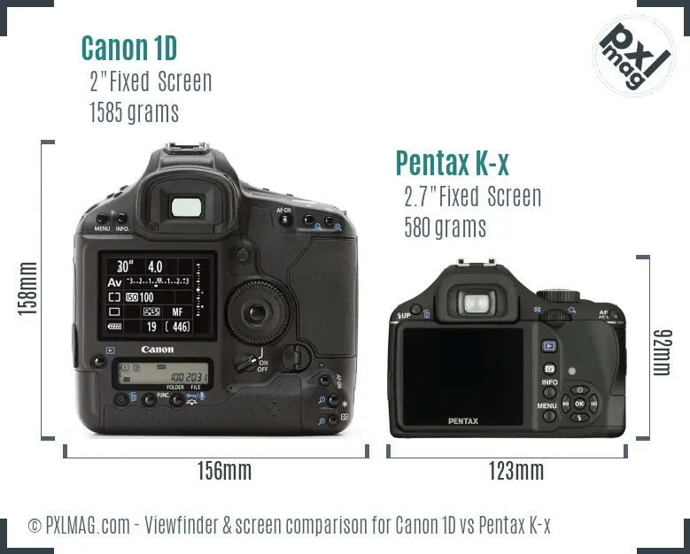 Canon 1D vs Pentax K-x Screen and Viewfinder comparison