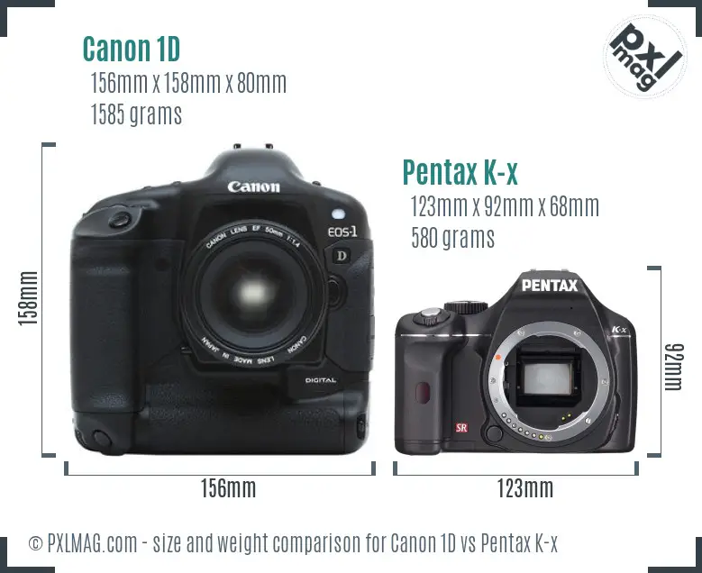 Canon 1D vs Pentax K-x size comparison