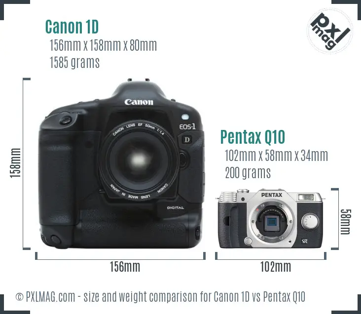 Canon 1D vs Pentax Q10 size comparison