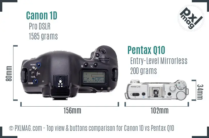 Canon 1D vs Pentax Q10 top view buttons comparison
