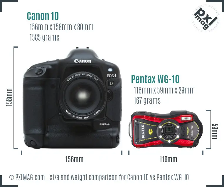 Canon 1D vs Pentax WG-10 size comparison