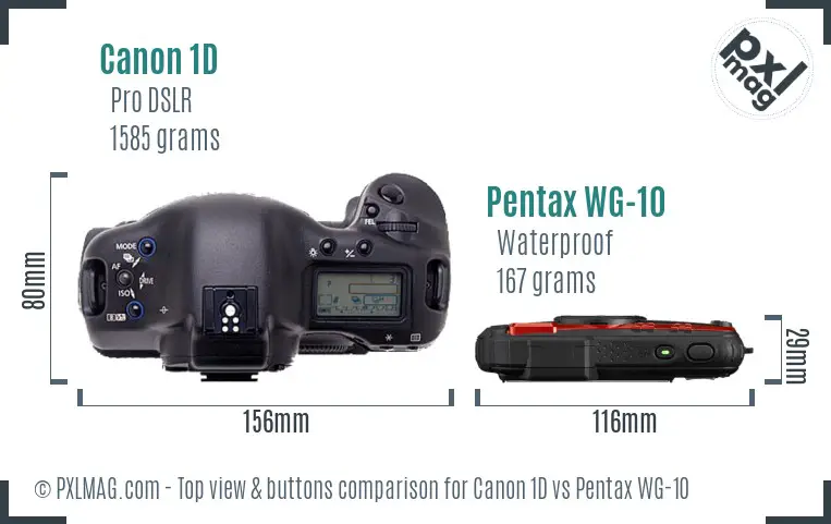Canon 1D vs Pentax WG-10 top view buttons comparison