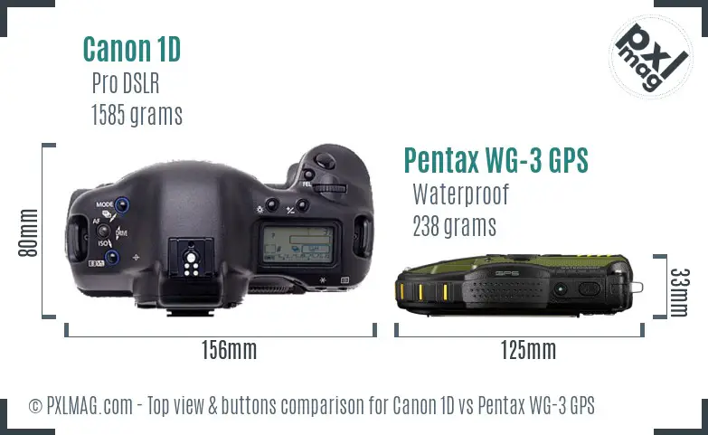 Canon 1D vs Pentax WG-3 GPS top view buttons comparison