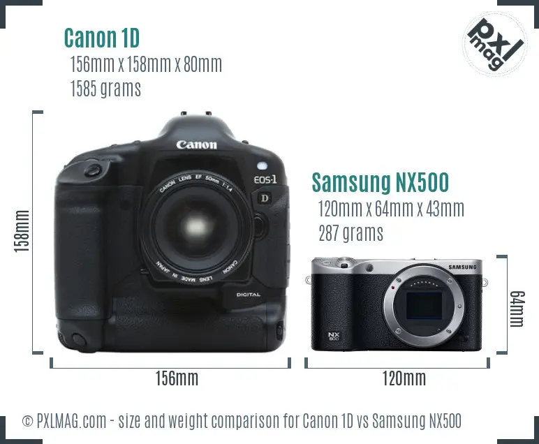 Canon 1D vs Samsung NX500 size comparison