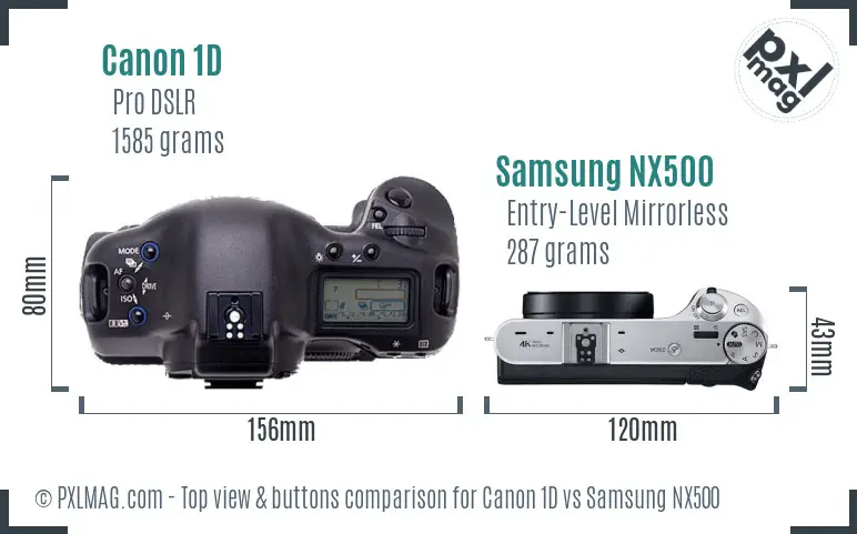 Canon 1D vs Samsung NX500 top view buttons comparison