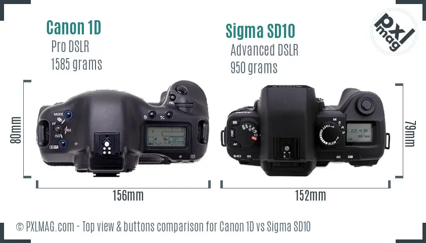 Canon 1D vs Sigma SD10 top view buttons comparison