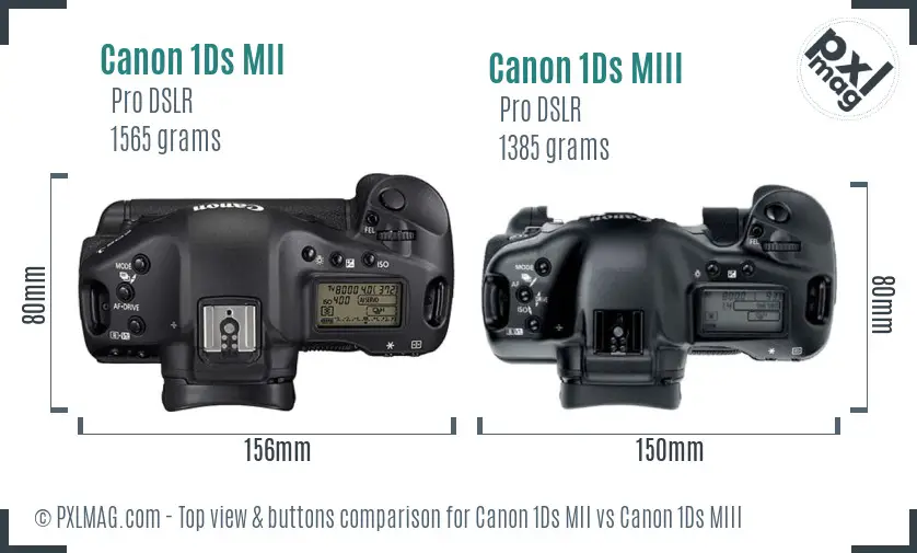 Canon 1Ds MII vs Canon 1Ds MIII top view buttons comparison
