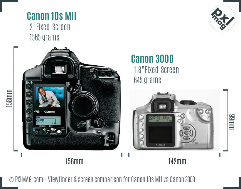 Canon 1Ds MII vs Canon 300D Screen and Viewfinder comparison Canon 1Ds MII vs Canon 300D Screen and Viewfinder comparison