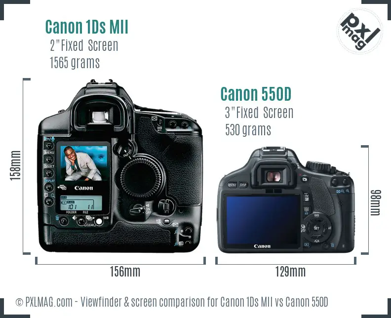 Canon 1Ds MII vs Canon 550D Screen and Viewfinder comparison Canon 1Ds MII vs Canon 550D Screen and Viewfinder comparison