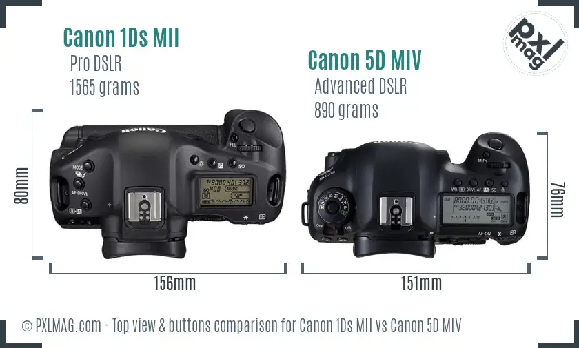 Canon 1Ds MII vs Canon 5D MIV top view buttons comparison Canon 1Ds MII vs Canon 5D MIV top view buttons comparison