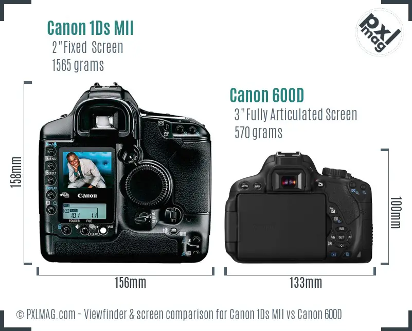 Canon 1Ds MII vs Canon 600D Screen and Viewfinder comparison Canon 1Ds MII vs Canon 600D Screen and Viewfinder comparison