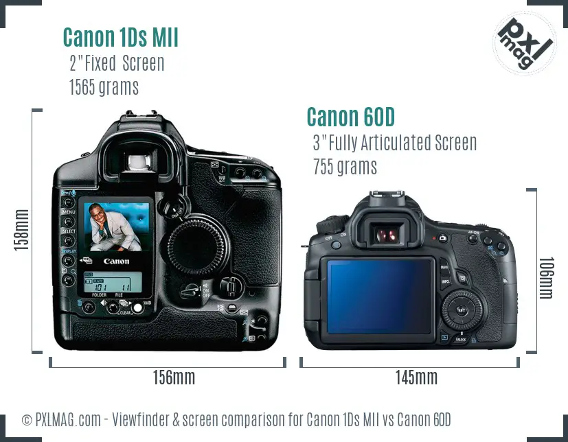 Canon 1Ds MII vs Canon 60D Screen and Viewfinder comparison Canon 1Ds MII vs Canon 60D Screen and Viewfinder comparison