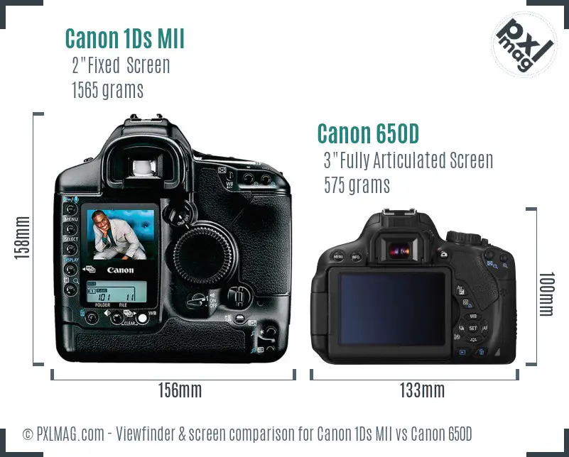 Canon 1Ds MII vs Canon 650D Screen and Viewfinder comparison Canon 1Ds MII vs Canon 650D Screen and Viewfinder comparison