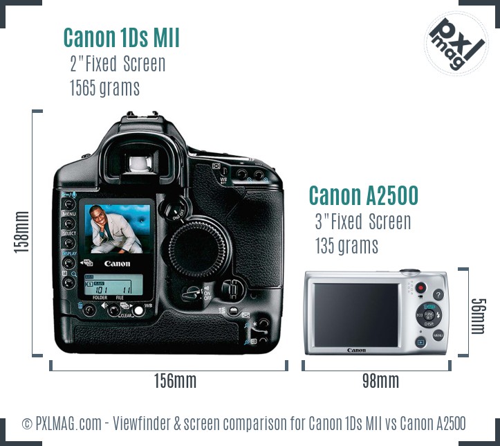 Canon 1Ds MII vs Canon A2500 Screen and Viewfinder comparison