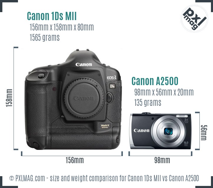 Canon 1Ds MII vs Canon A2500 size comparison