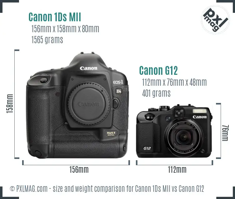Canon 1Ds MII vs Canon G12 size comparison