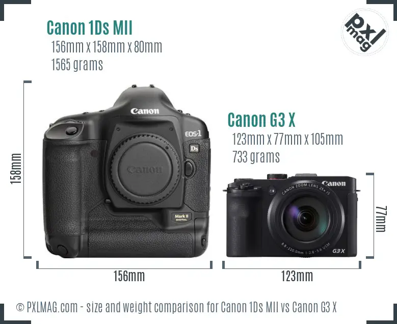 Canon 1Ds MII vs Canon G3 X size comparison Canon 1Ds MII vs Canon G3 X size comparison