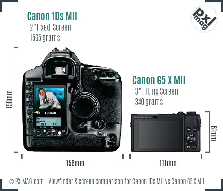 Canon 1Ds MII vs Canon G5 X MII Screen and Viewfinder comparison