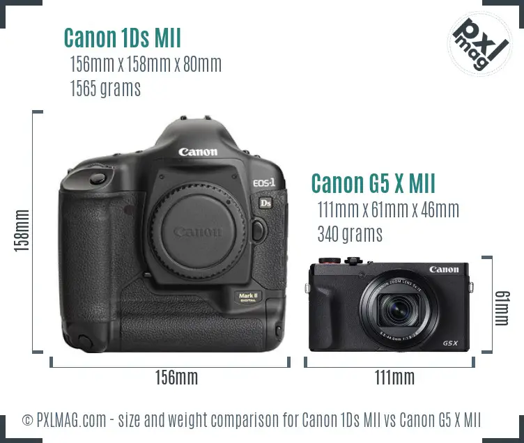 Canon 1Ds MII vs Canon G5 X MII size comparison