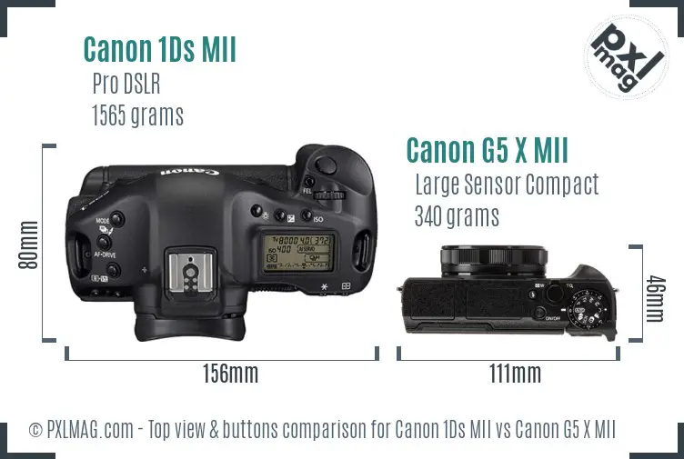 Canon 1Ds MII vs Canon G5 X MII top view buttons comparison