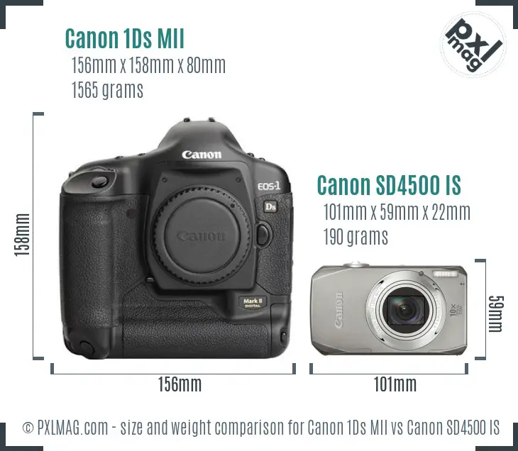 Canon 1Ds MII vs Canon SD4500 IS size comparison