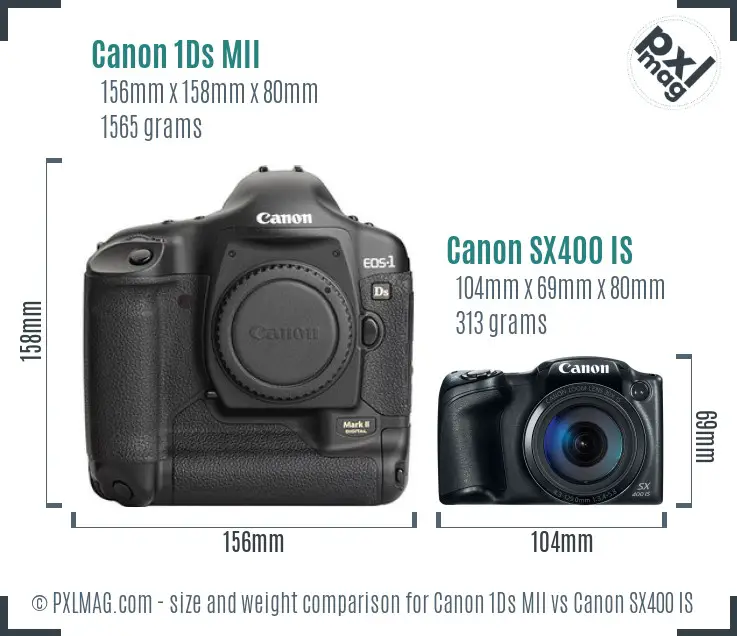 Canon 1Ds MII vs Canon SX400 IS size comparison Canon 1Ds MII vs Canon SX400 IS size comparison
