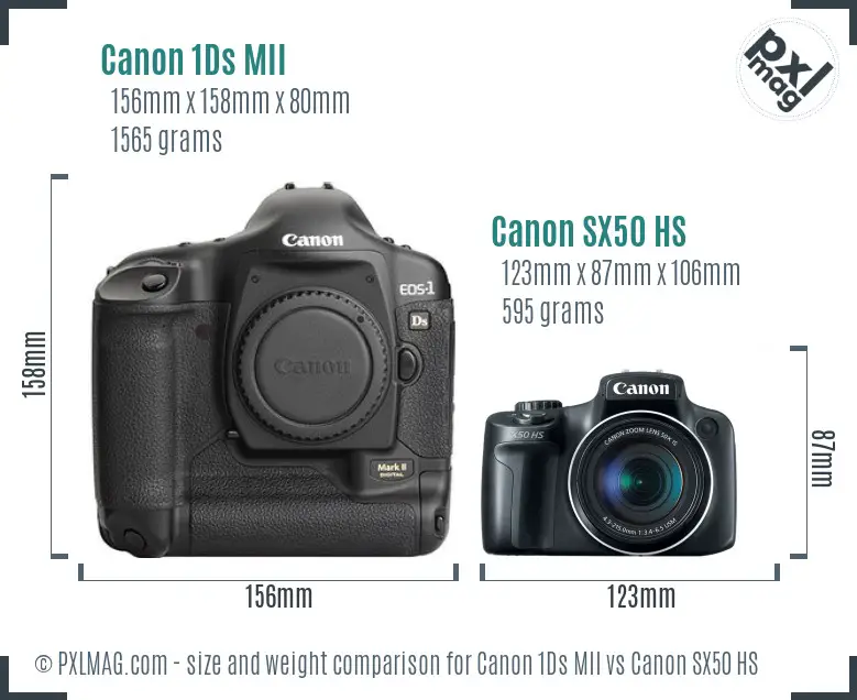Canon 1Ds MII vs Canon SX50 HS size comparison