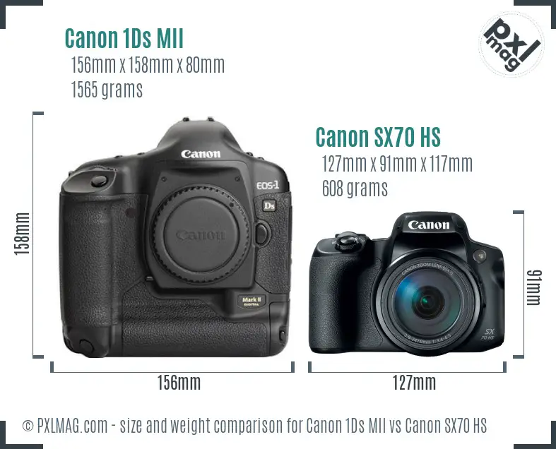Canon 1Ds MII vs Canon SX70 HS size comparison Canon 1Ds MII vs Canon SX70 HS size comparison